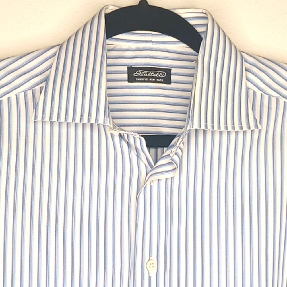 Piattelli Barneys New York Blue/White Striped Dress Shirt - M